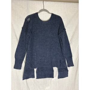 Wildfox Blue Crewneck Distressed Cutout Hem Sweatshirt Sz. XS